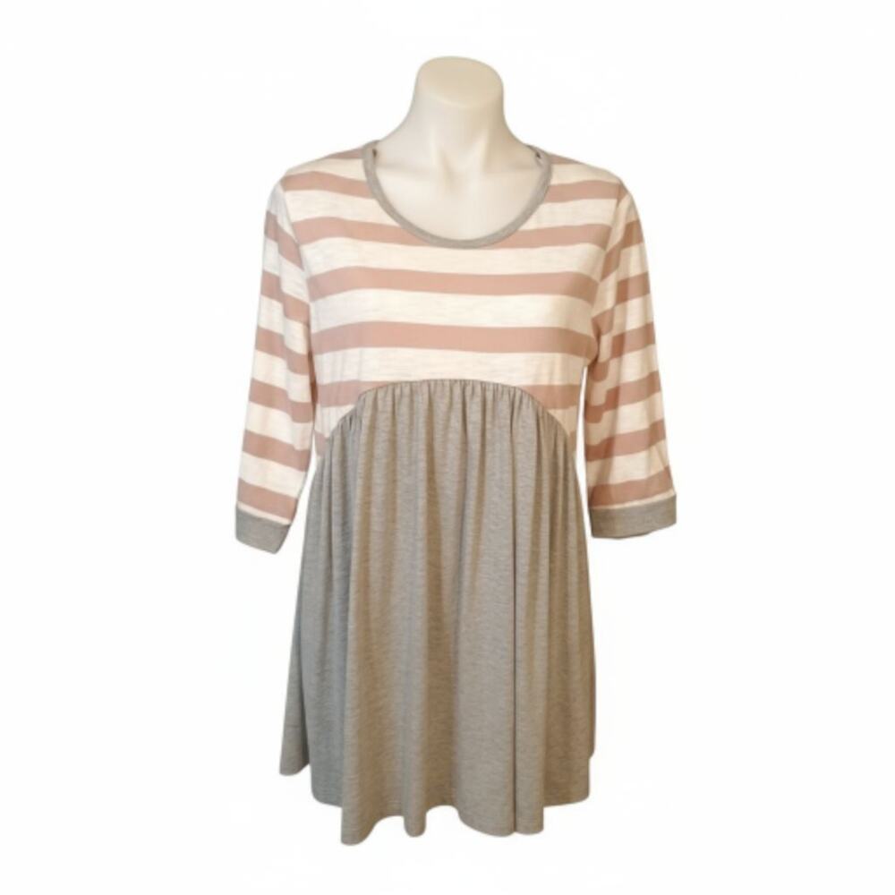 Wonderland By‎ Orange Women's Mauve Striped Gray Bottom Babydoll Top Size Large
